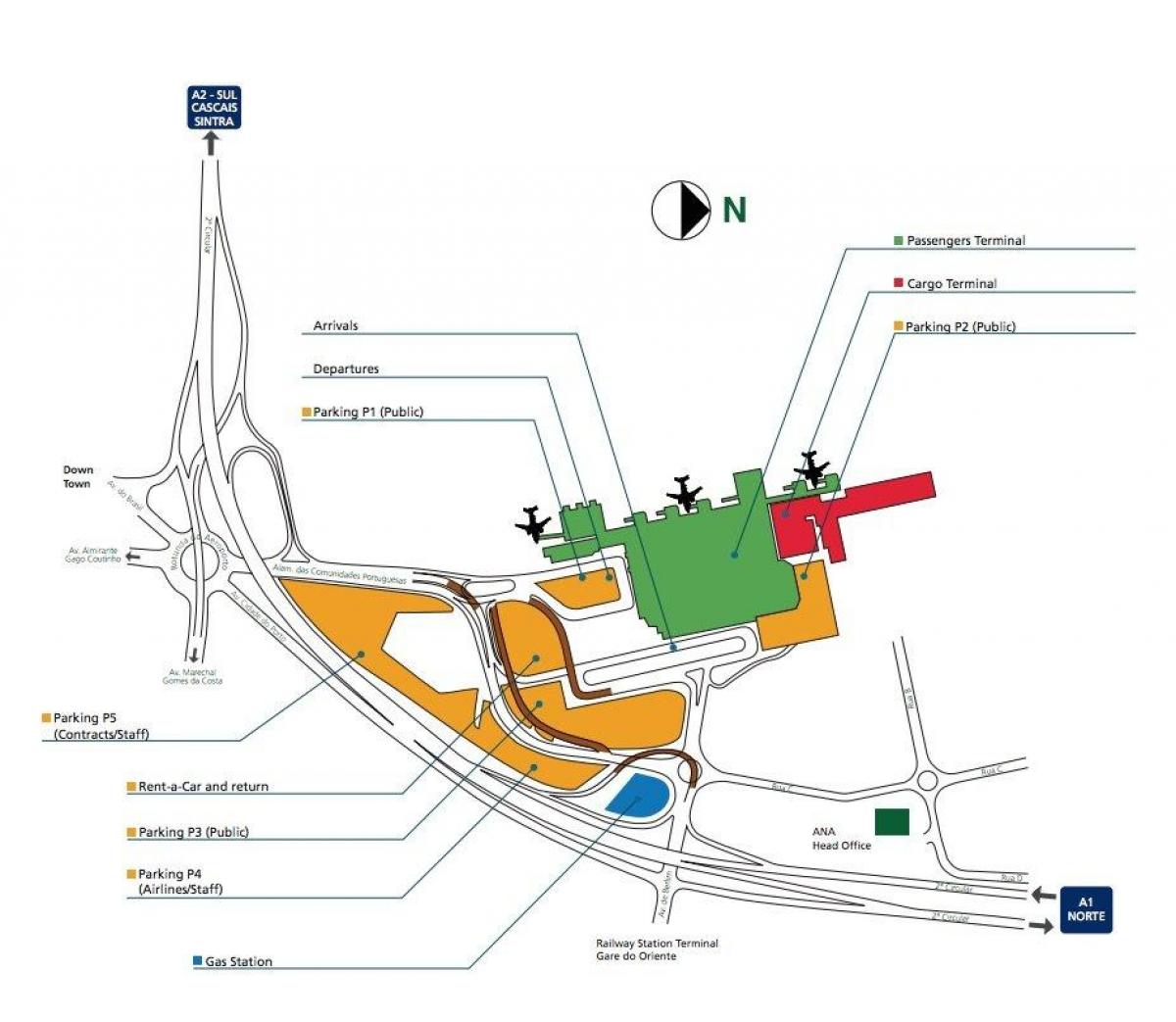 Mapa terminala lotniska w Lizbonie