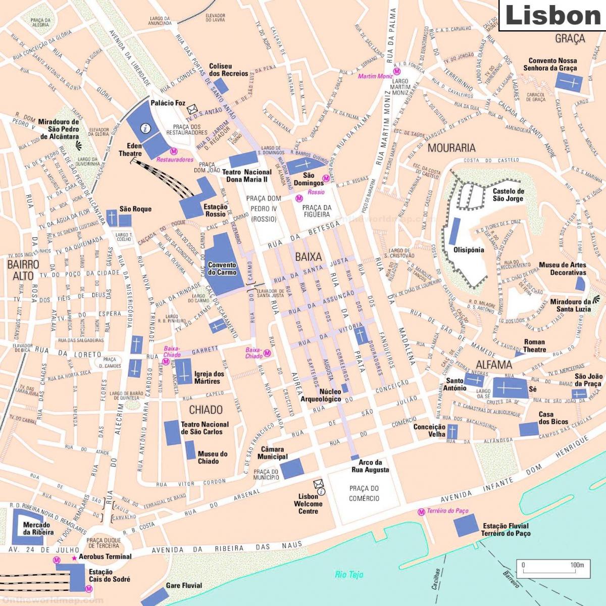 Mapa centrum Lizbony