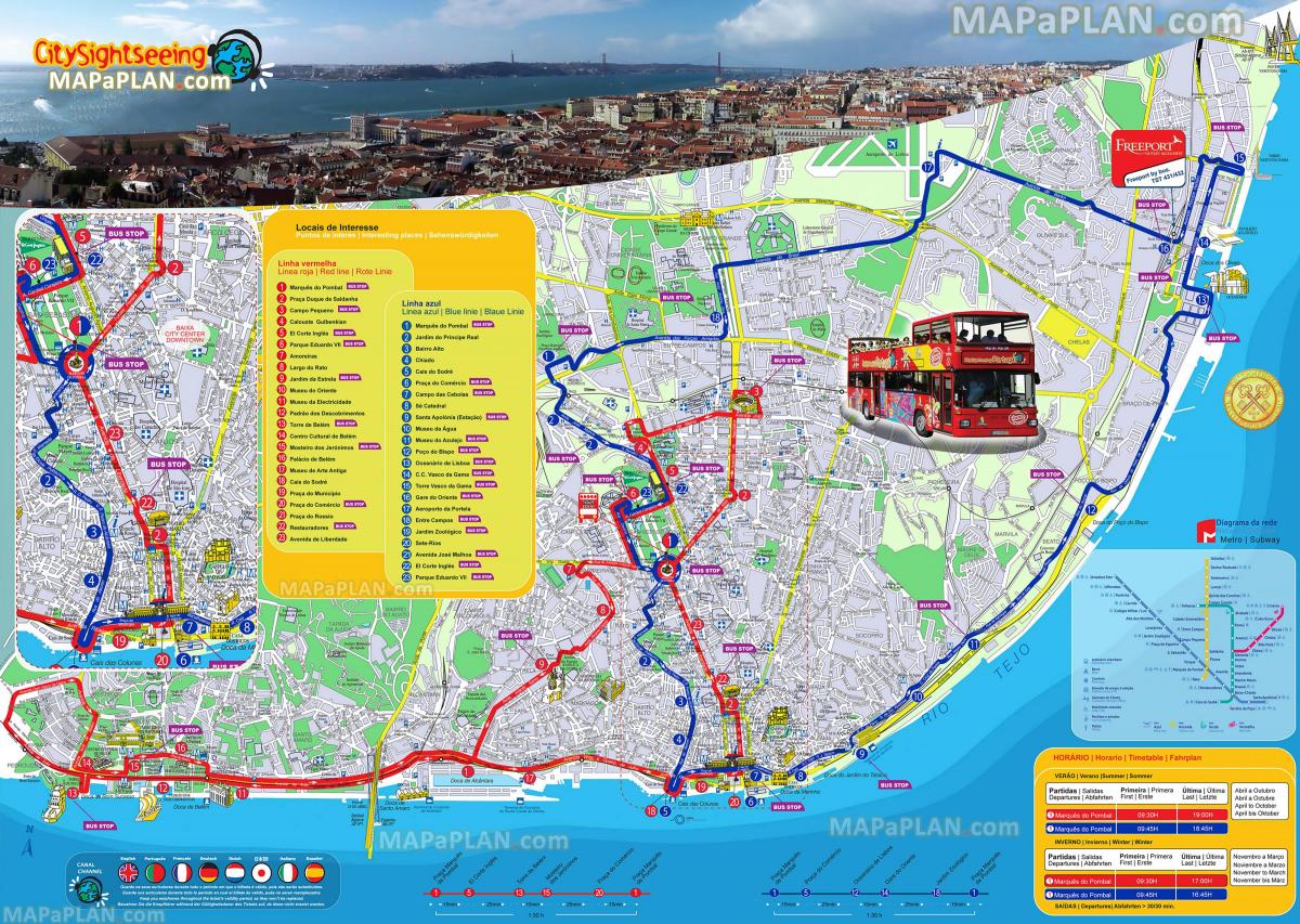 Lisbon Hop On Hop Off mapa wycieczek autobusowych