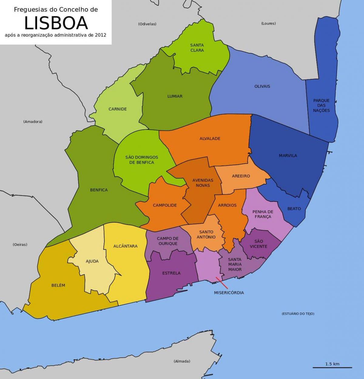 Mapa dzielnic Lizbony