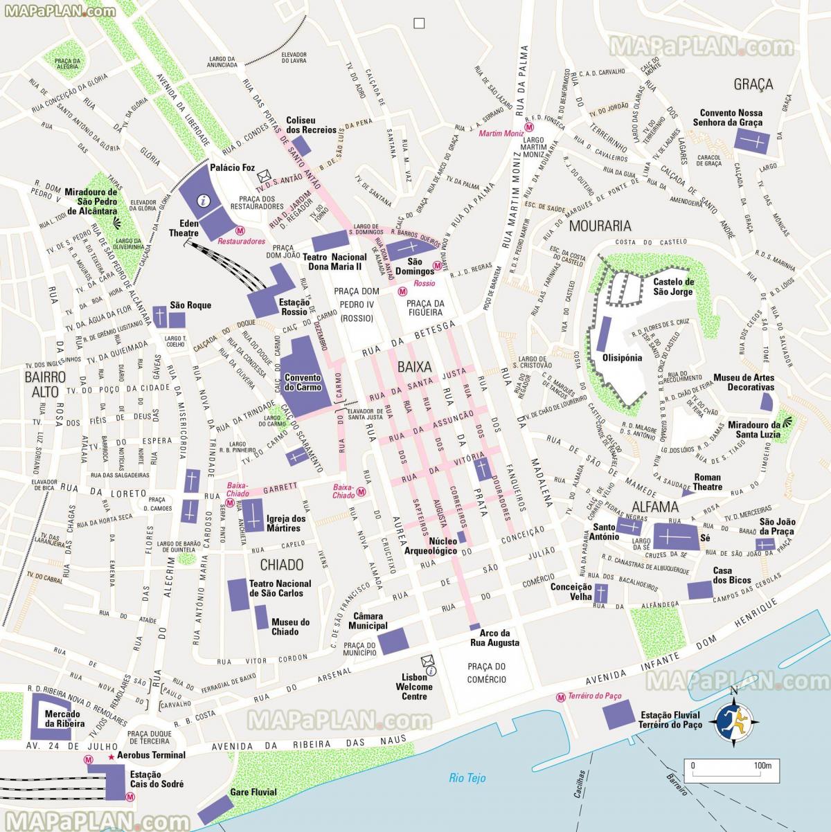 Mapa pieszych wycieczek po Lizbonie