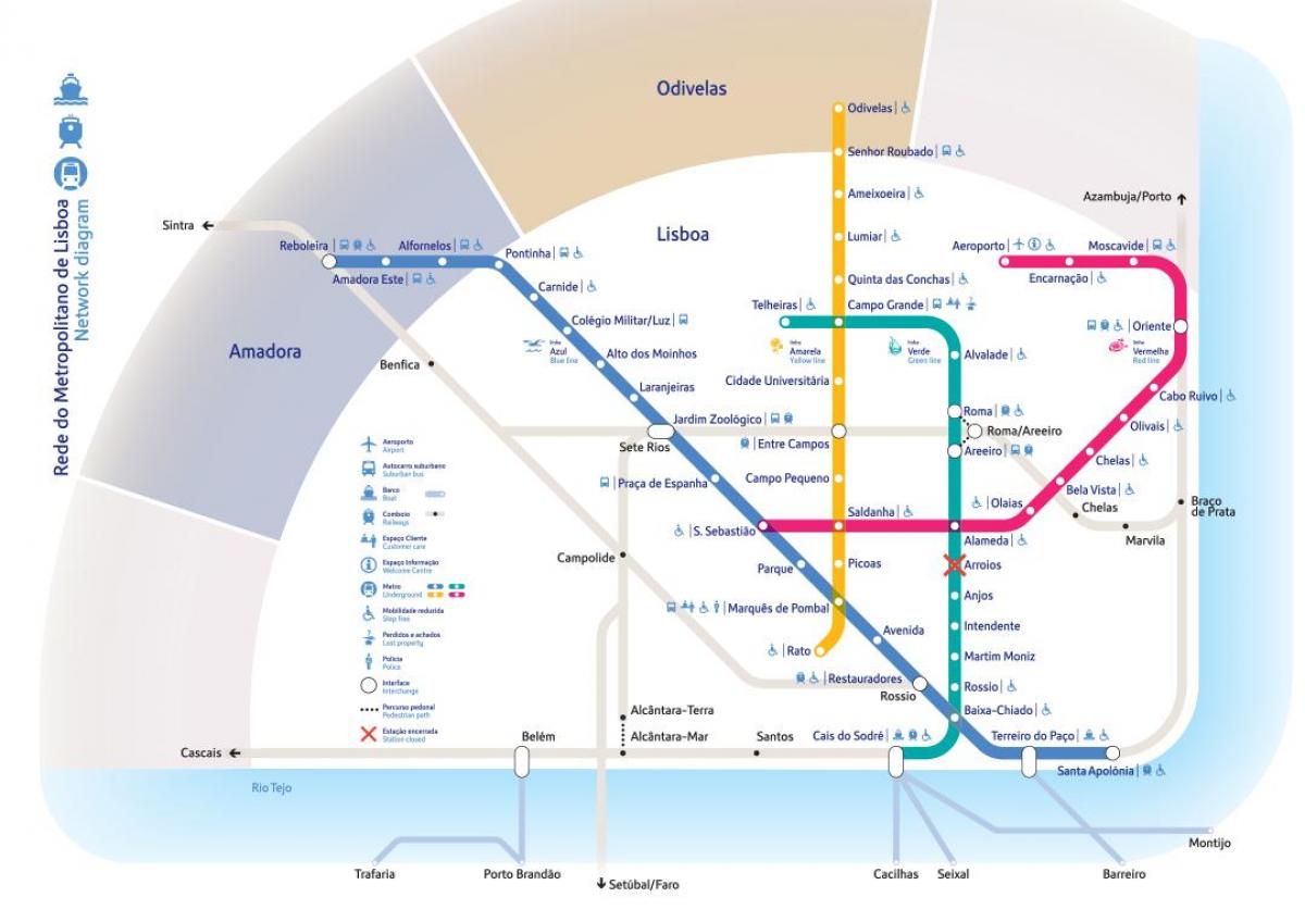 Mapa stacji metra w Lizbonie
