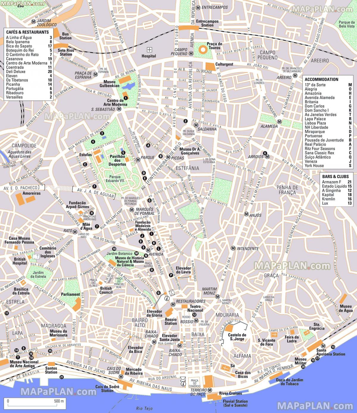 Mapa zwiedzania Lizbony