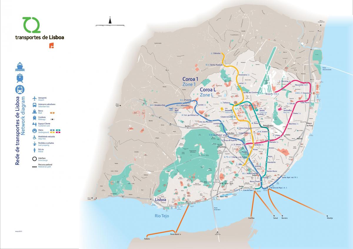 Mapa transportowa Lizbony